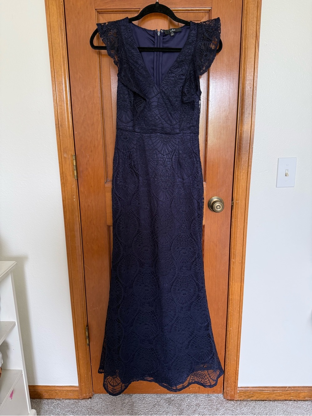 Lulu’s Navy Lace Maxi Dress with Flutter Sleeves